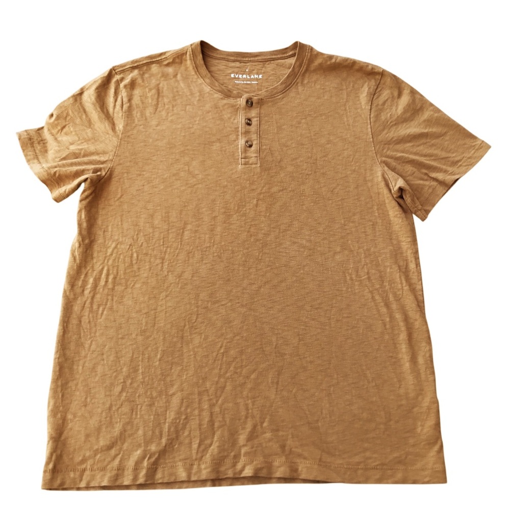 Everlane Henley Tee Light Brown Cotton Short Sleeve T-Shirt Men's Medium